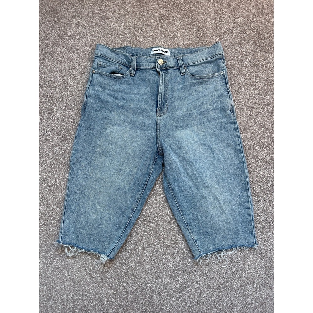 DKNY Jeans Denim Shorts Womens 12/31 Blue Excellent Raw Hem High Waisted Cutoff